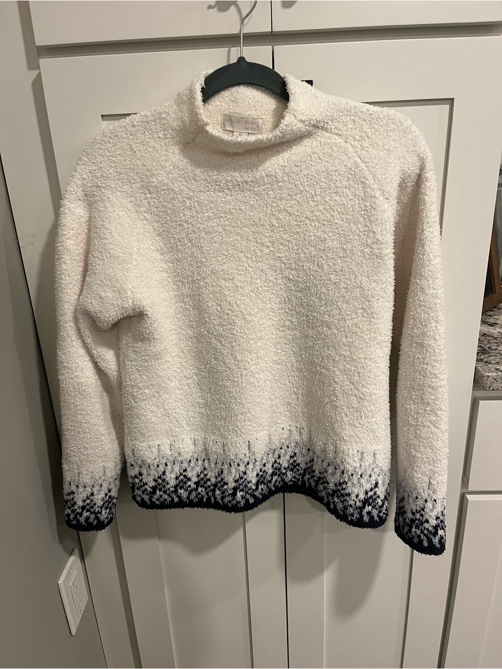 New-Barefoot Dreams Cream Turtleneck Sweater with Black Dip-Dye Hem